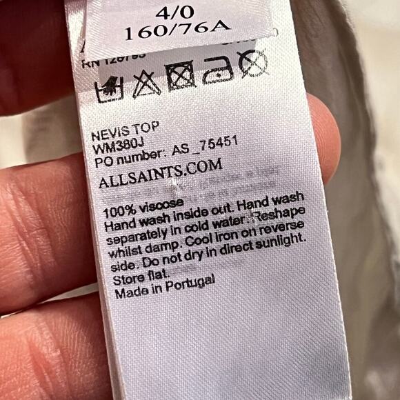 AllSaints Oversized Belted Blouse Size US 0 Cream Lightweight Drapey Flattering - Picture 3 of 5